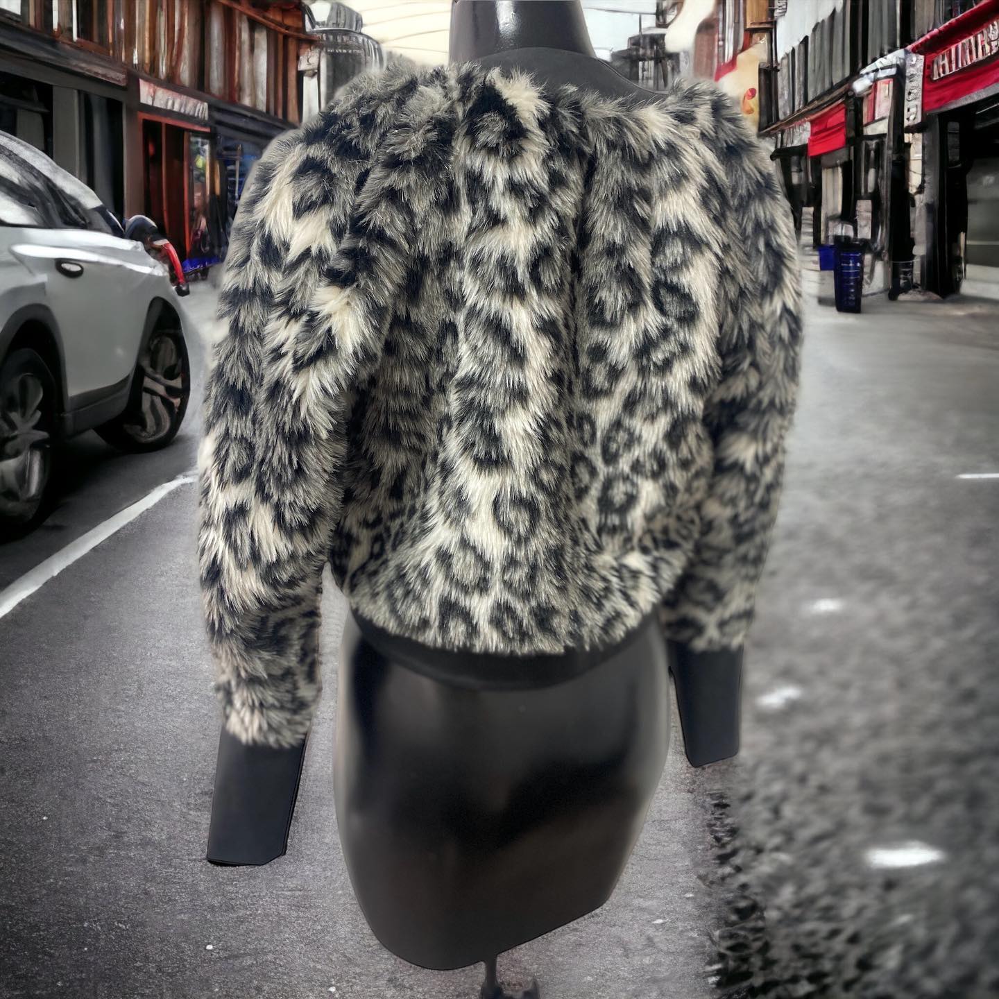 Grey faux fur Leopard jacket