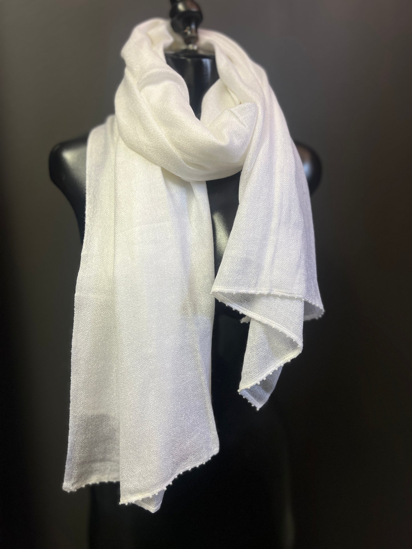 CODE 008: Pashmina with thin lace trim.