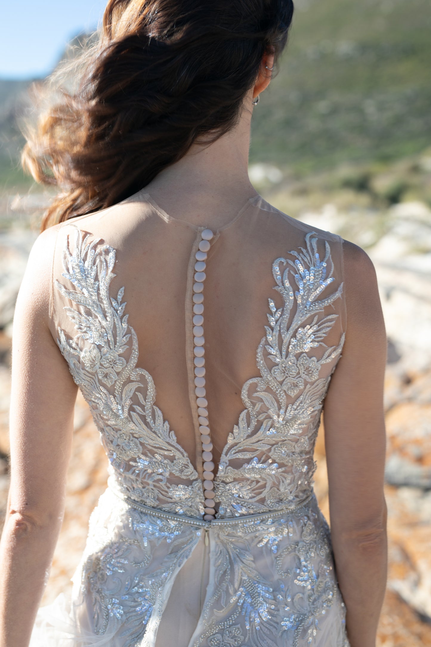 Metallic Pewter Lace and Soft Tulle Dress