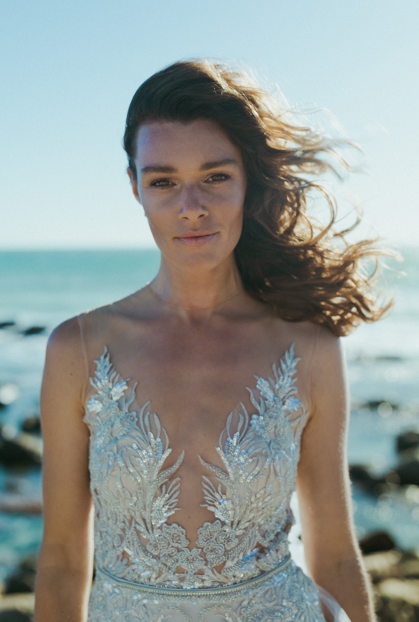Metallic Pewter Lace and Soft Tulle Dress