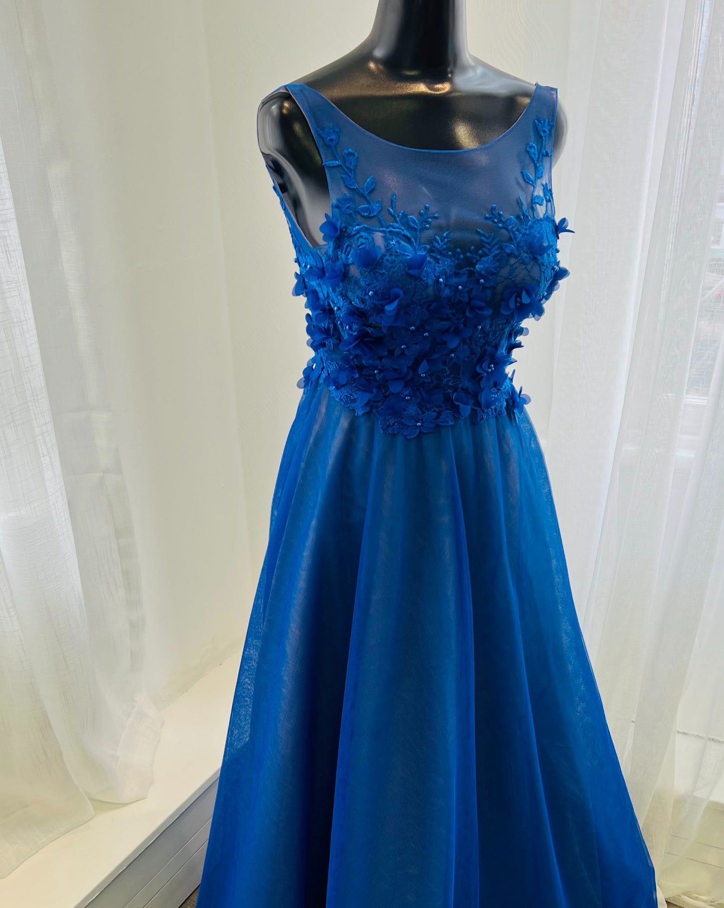 Royal Blue Dress with 3D Flower Lace