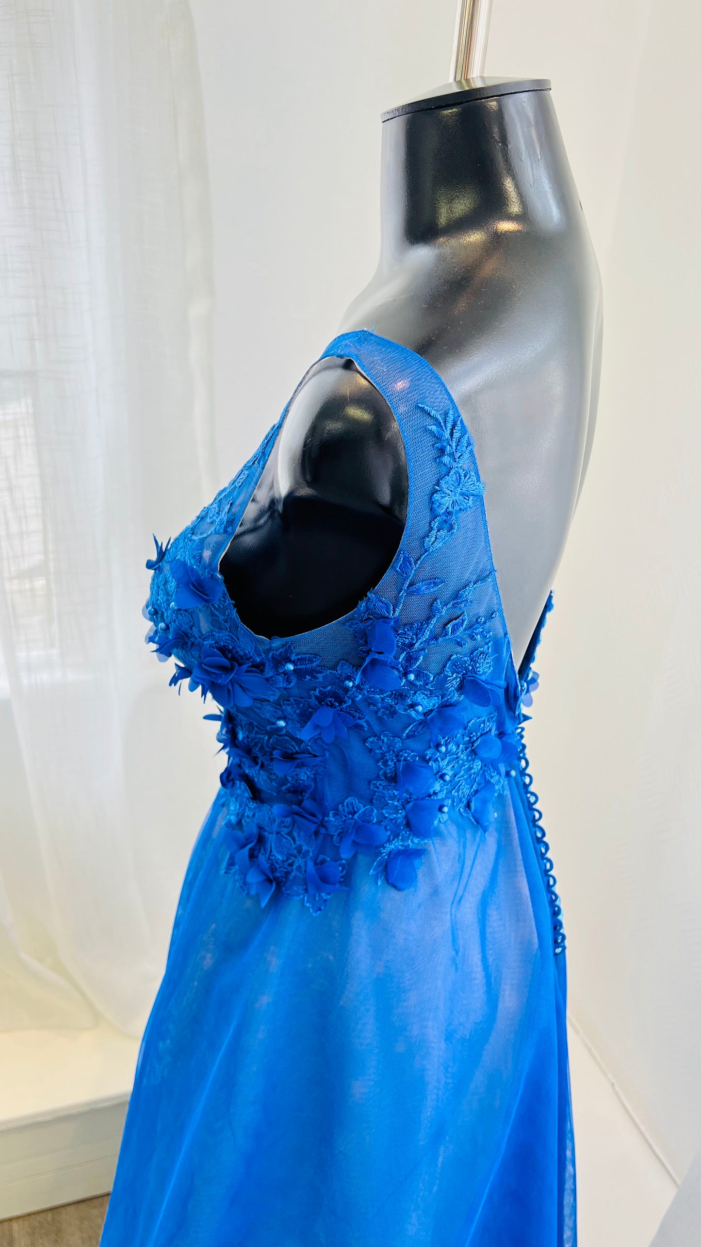Royal Blue Dress with 3D Flower Lace