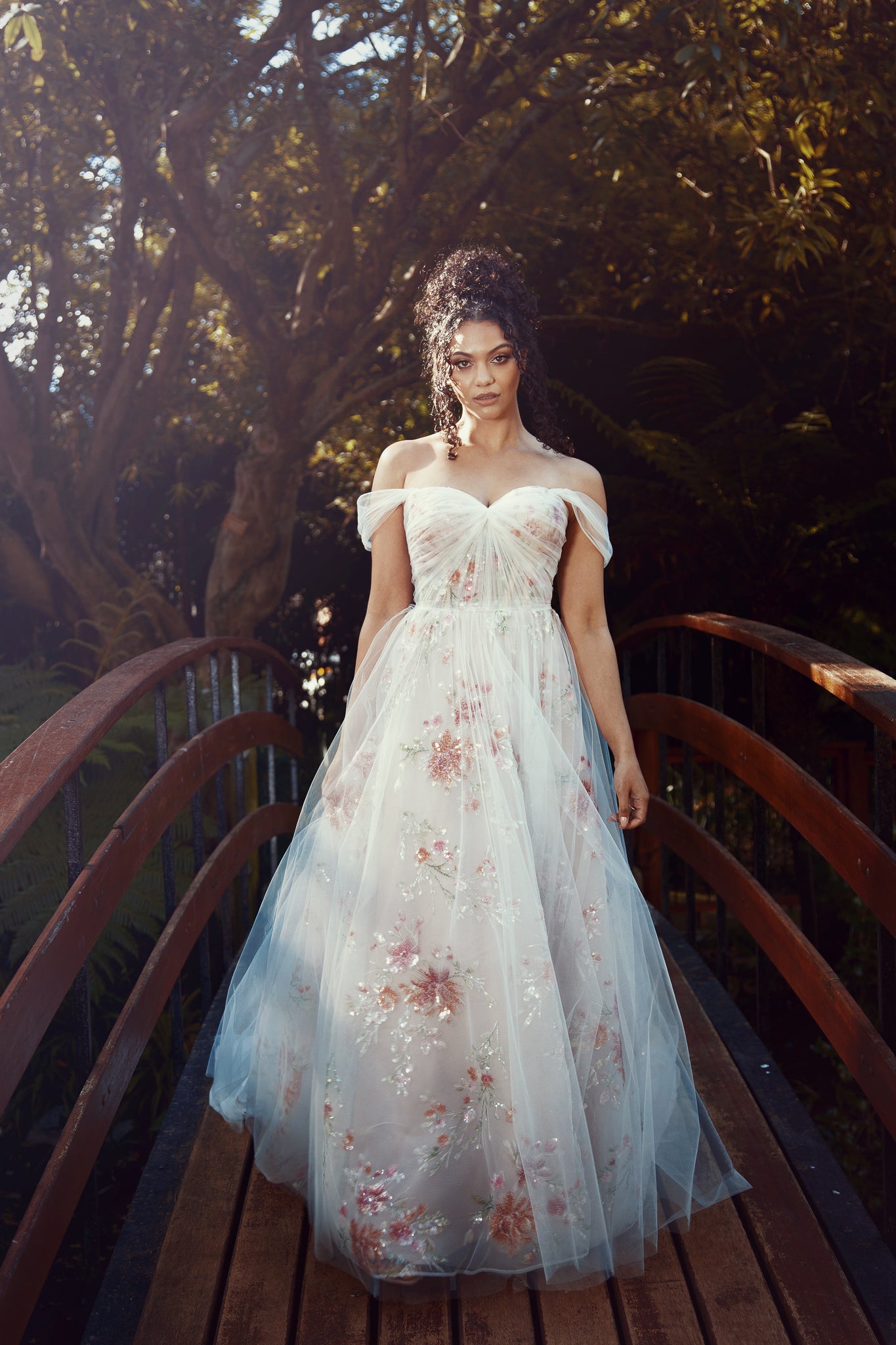 Peach embroidered flowers corset dress