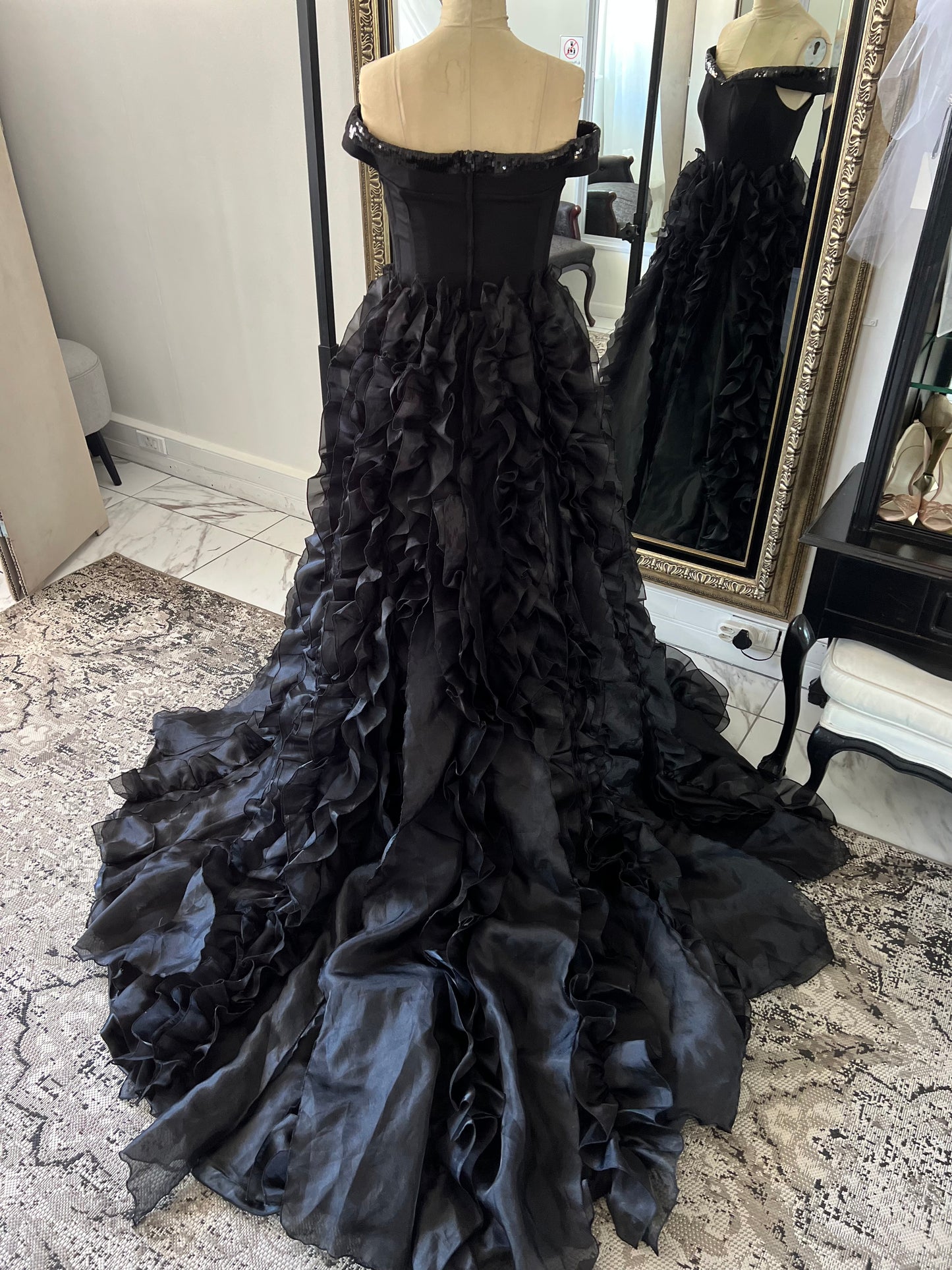 Black Off the Shoulder Ruffles Dress