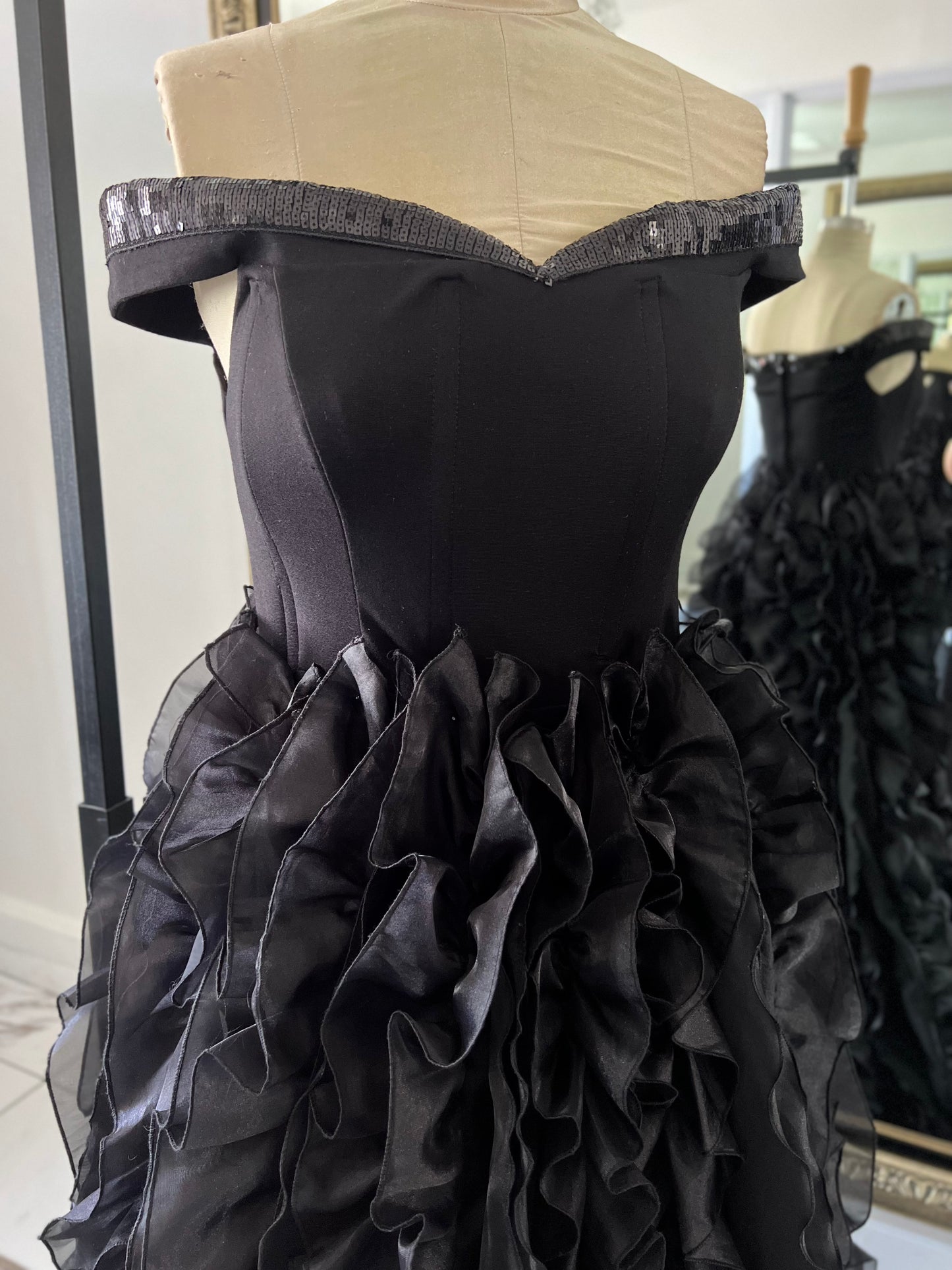Black Off the Shoulder Ruffles Dress