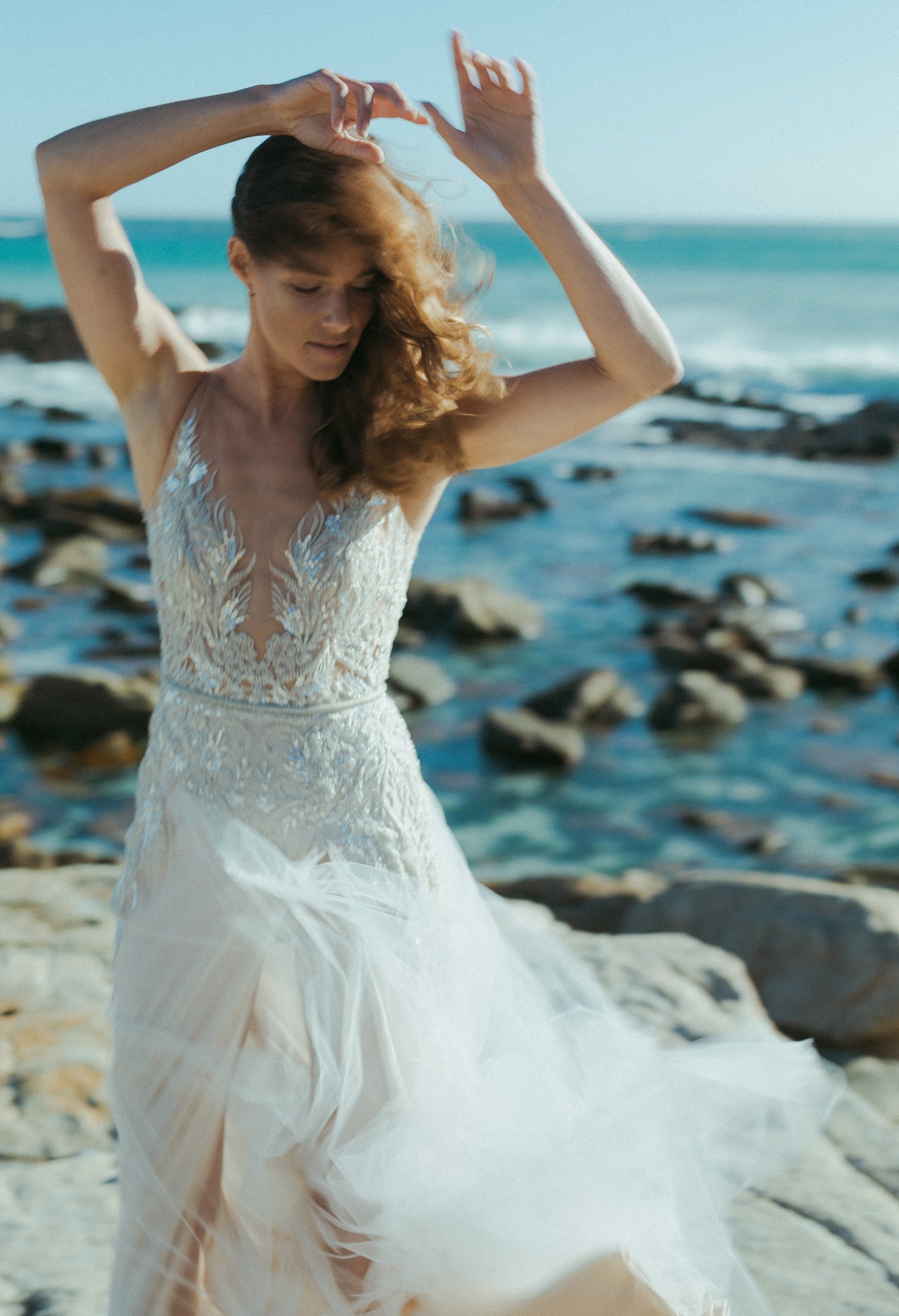 Metallic Pewter Lace and Soft Tulle Dress