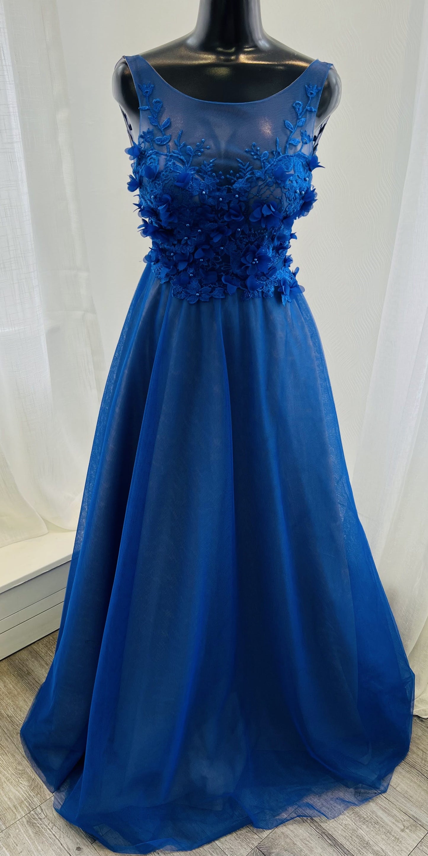 Royal Blue Dress with 3D Flower Lace