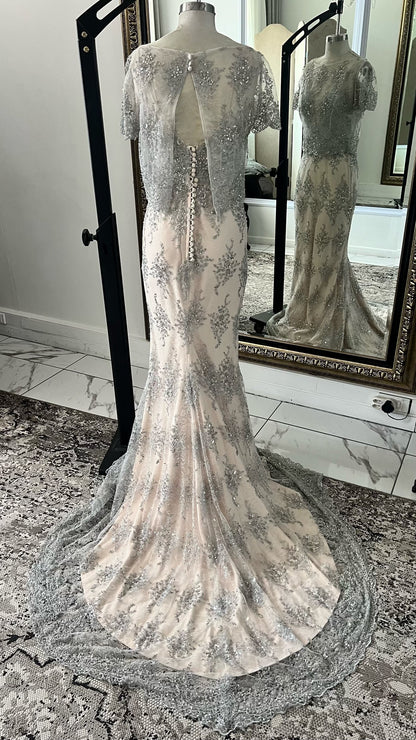 Dusty Silver Lace Dress