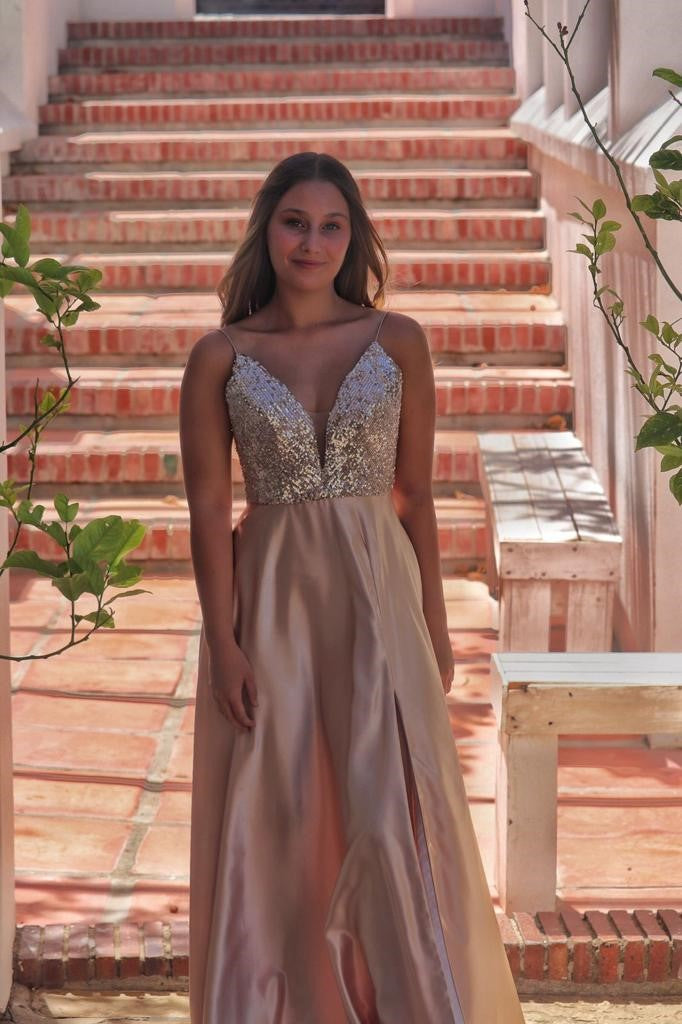 Champagne Satin and Sequin Dress