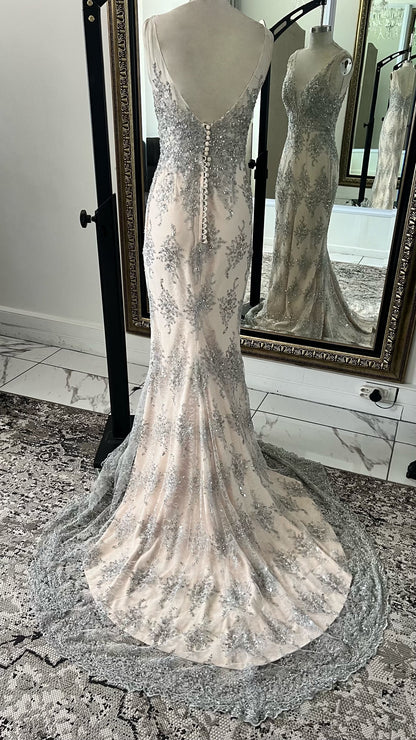Dusty Silver Lace Dress