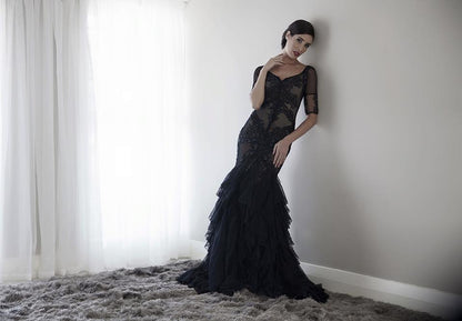 Black Lace Fitted Dress