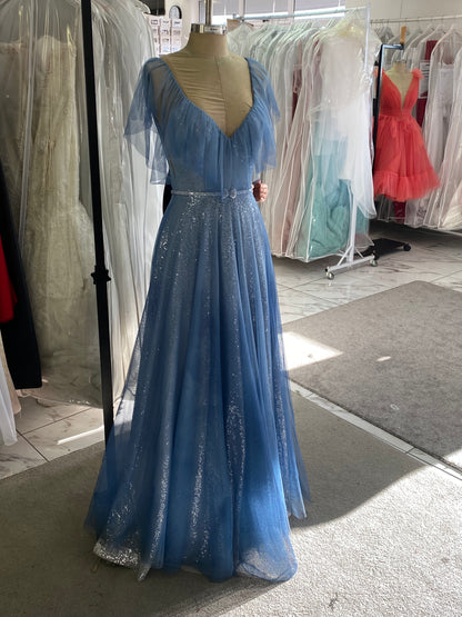 Blue Hand Brushed Tulle Dress