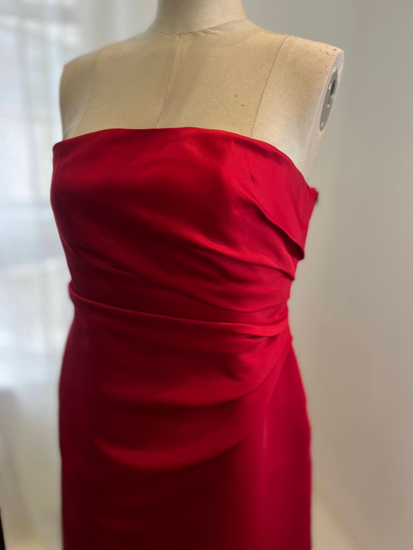 Red Satin Strapless Dress