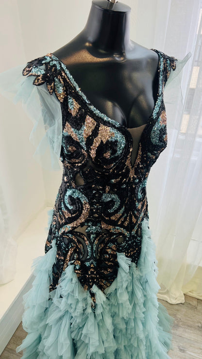 Black and Turquoise Sequin Dress