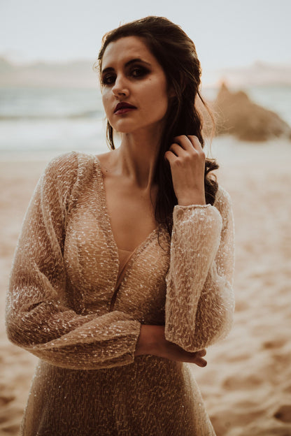 Nude Shimmer Long Sleeve Dress