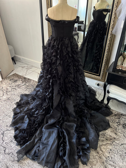 Black Off the Shoulder Ruffles Dress