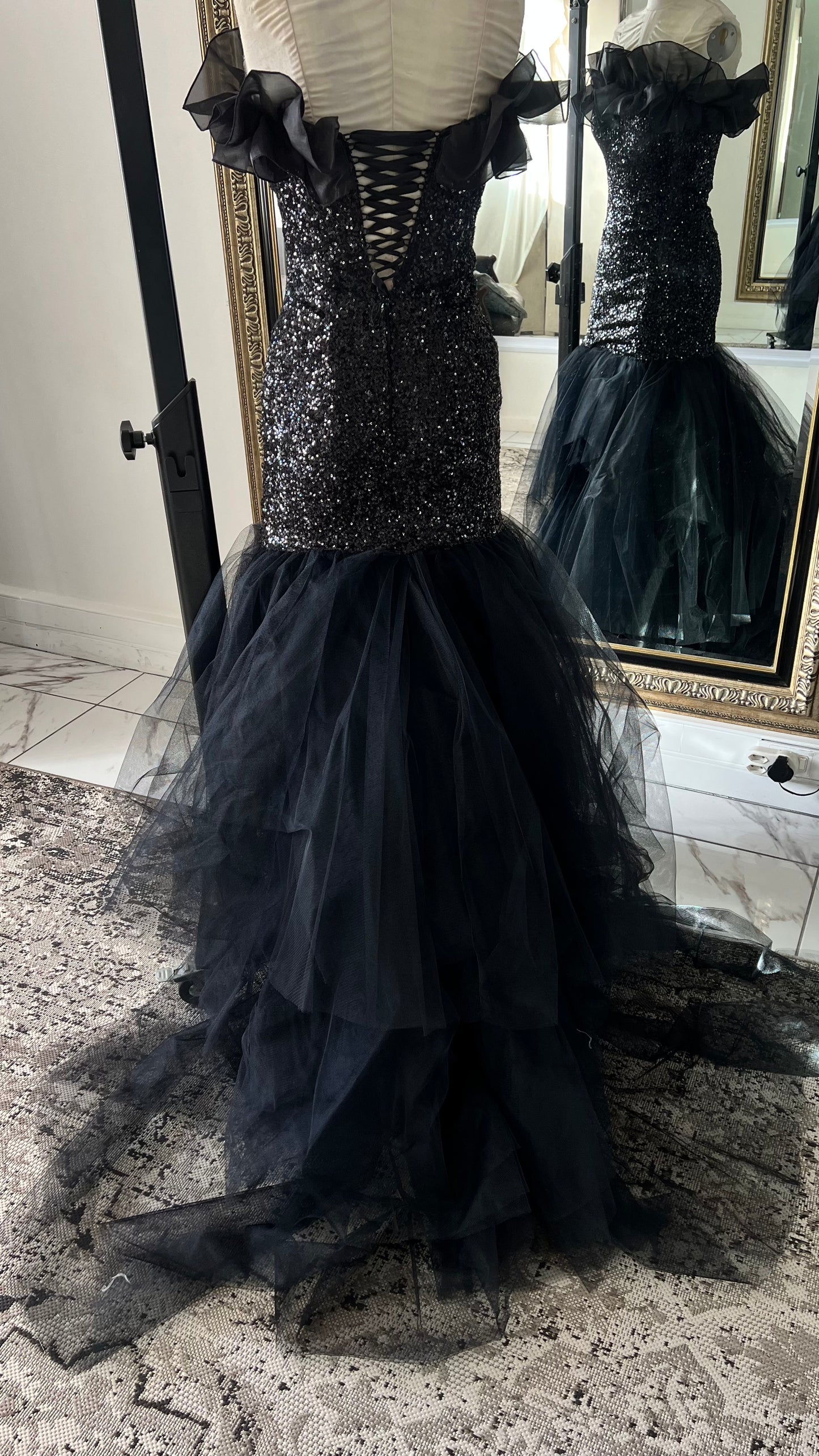 Black Sequin and Tulle Dress