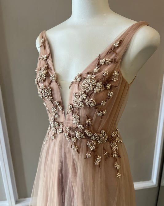 Blush Pink Tulle and Beaded Lace Dress