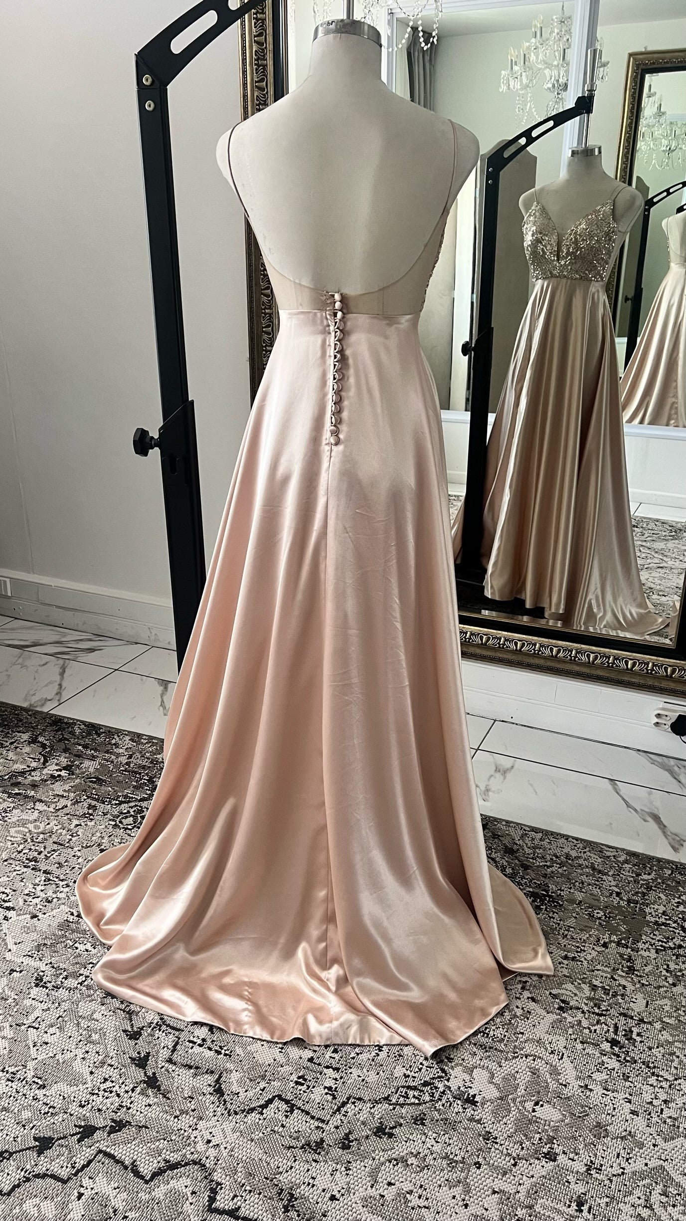 Champagne Satin and Sequin Dress
