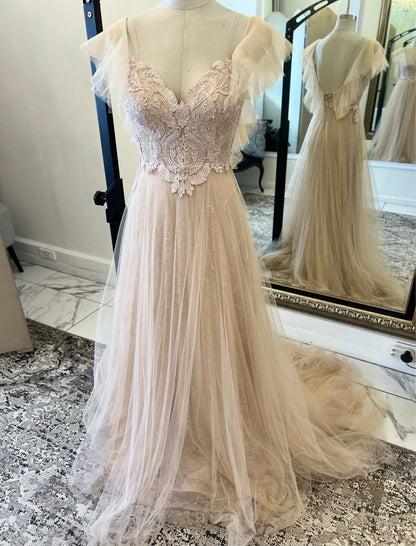 Nude Tulle and Lace Dress
